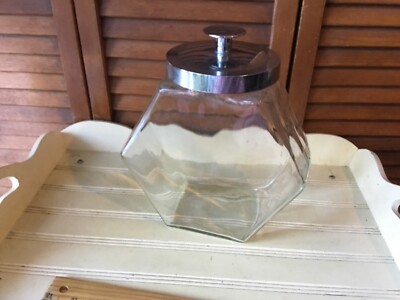 HEXAGON w METAL COVER COOKIE CANDY TERRARIUM BETA FISH JAR DIY NOT SLANTED 9''