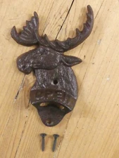 CAST IRON MOOSE BOTTLE OPENERS OPEN CABIN DECOR BEER BAR SODA WALL MOUNT RUST