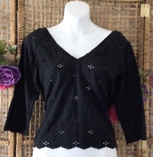 NWOT Vintage Y2K Victoria  s Secret Moda Intl Black Stretch Sheer Eyelet Top M