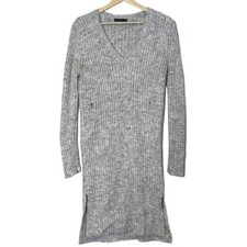 Zara Wool Blend Ribbed Knit V Neck Sweater Dress Size M Speckled Long Sleeve