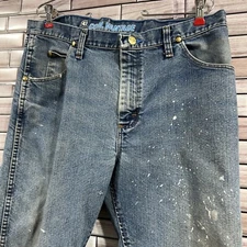 Wrangler mens 35x34 jeans distressed paint bootcut western light blue denim 47M