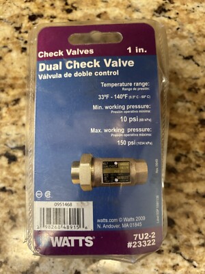 WATTS No.7 Brass 1X1 Dual Check Valve BackFlow Preventer'' 7U2-2