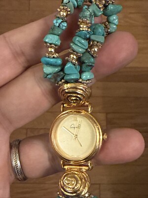 14k Rose Gold Turquoise gemstone Vtg watch Women main image 2