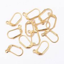 100Pcs Stainless Steel Golden Leverback Earring Findings with Loop 17x10.5x2mm