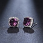 Zard Cushion-Cut Amethyst and Cz Halo Stud Earrings in Platinium Plate