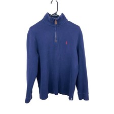 Polo Ralph Lauren Mens Medium Navy Blue Cotton Quarter Zip Pullover Sweater Pony