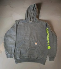 Carhartt Men's Midweight Signature Sleeve Logo Sweatshirt Hooded. Carbon. Medium