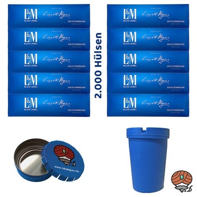 10 Pack L&M Blau King Size Filterhülsen + Auto- und Taschenbecher
