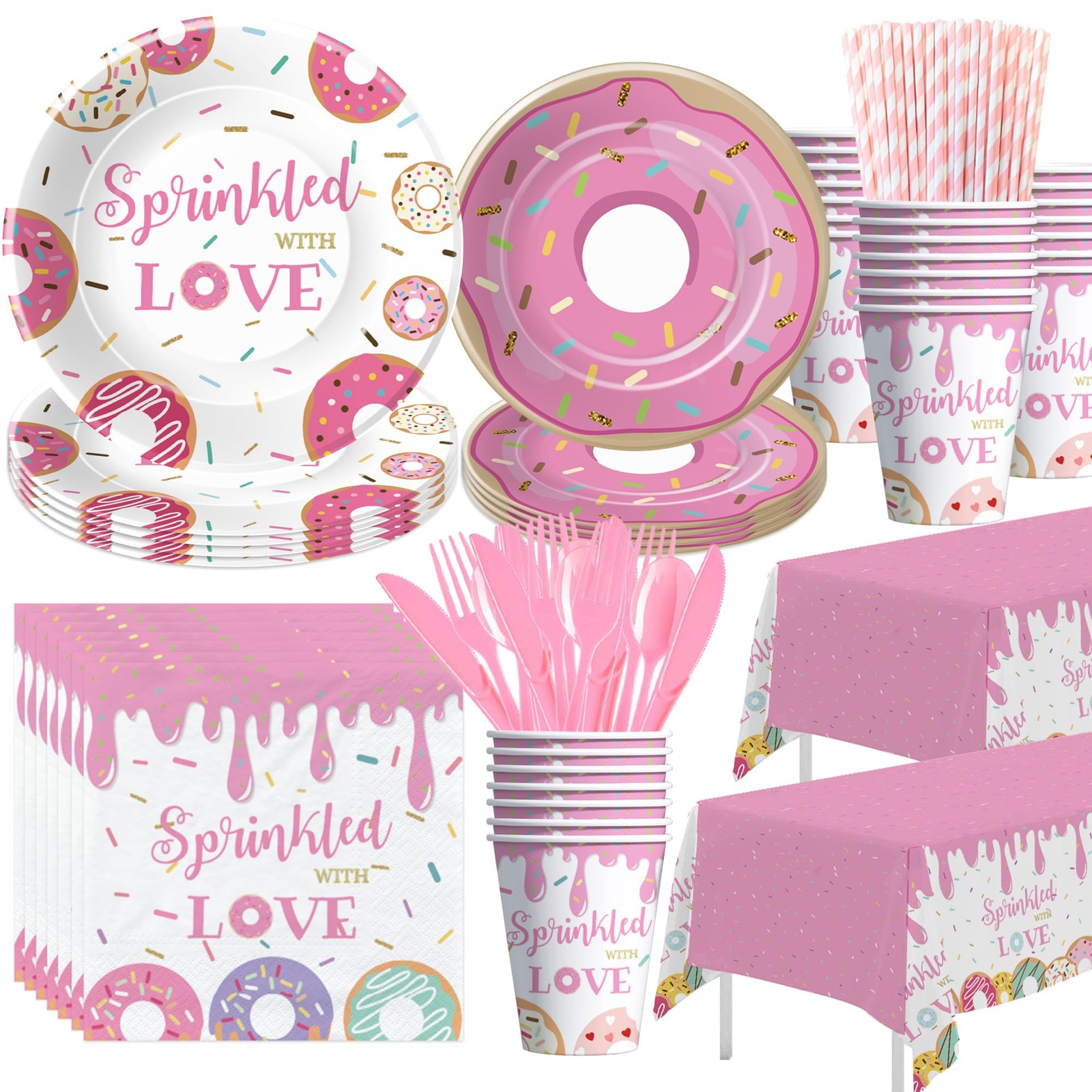 Donut Baby Sprinkle Decorations Tableware Girl - Sprinkled with Love Baby Sho...