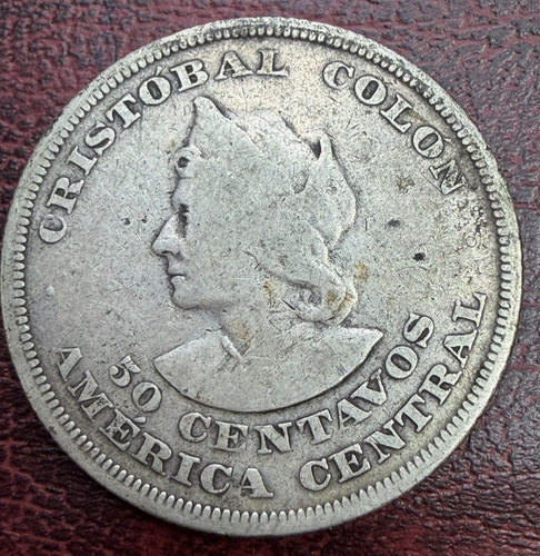 1892 El Salvador 50 Fifty Centavos, Silver, Columbus, KM# 113, KEY DATE!