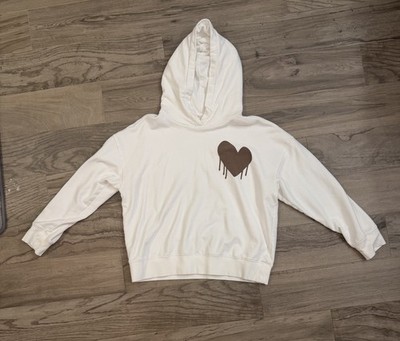 Kerri Rosenthal Ivory Hoodie with Chocolate Brown Drippy Heart