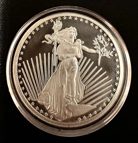 SILVERTOWNE SAINT GAUDENS 1 TROY OZ .999 SILVER GEM BU IN CAPSULE