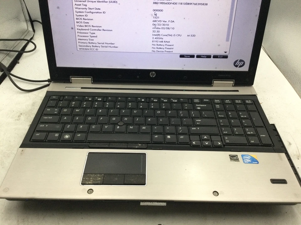 HP ELITEBOOK 8540P - BOOTS TO BIOS - INTEL I5 M520 - 8GB RAM - 15" - READ - BB - Image 3 of 4