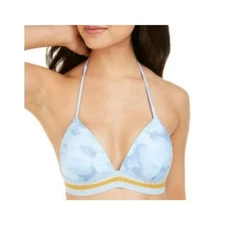 Hula Honey Bikini Top Womens Large Blue Tie Dye Halter Push Up Swim Bralette NWT