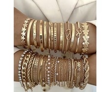 Gold Tone Stackable Bangle  Chain Bracelet Set 4pc Yellow Gold Color