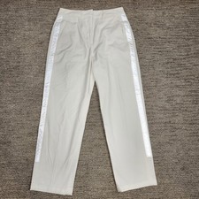 Tory Burch Sport Cropped Straight Pant Womens 4 White Shiny Tuxedo Side Stripe