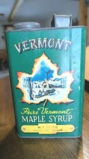Vintage Pure Vermont 1 Half Gallon Maple Syrup Tin Can Horses Pulling Sleigh 