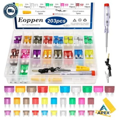 Car Fuses Assortment Kit 203Pcs Standard Mini Low Profile 3A 40A with Puller