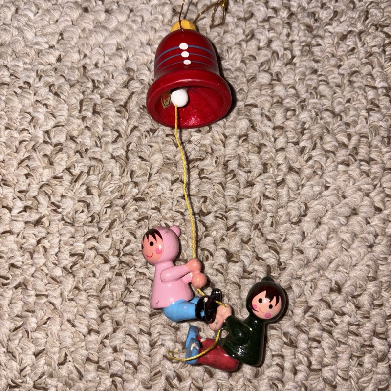 Kids Ringing Rainbow Bell Wood Wooden Vintage 1980's Ornament