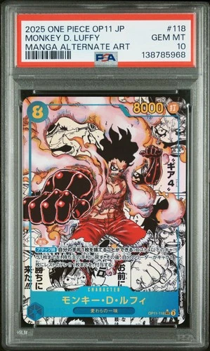 2025 ONE PIECE JAPANESE MANGA ALTERNATE ART OP11-118 MONKEY D. LUFFY PSA 10