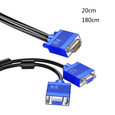 VGA Splitter Cable Copper Connectors 1 Input 2 Output for Double Monitor Setups