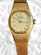 Vintage SEIKO Watch Women Gold Tone Gold Dial Octagon 5420 New Battery VGC READ