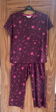 Ex-M&S Brand New Burgundy / Pink STAR Print Cotton Pyjama Set Size 4 - 26