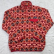 Patagonia Jacket Womens Extra Small Aberdeen Red Aztec Synchilla Snap T Fleece
