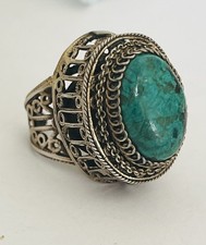 Vintage Sterling Silver Israel Cabochon Eilat Filigree Ring Adjustable Size 6