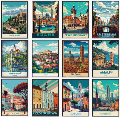 Vintage Reise Poster Stadt Retro Fantasy Stadtbild Kneipe Wandbild Deko A5 A4 A3
