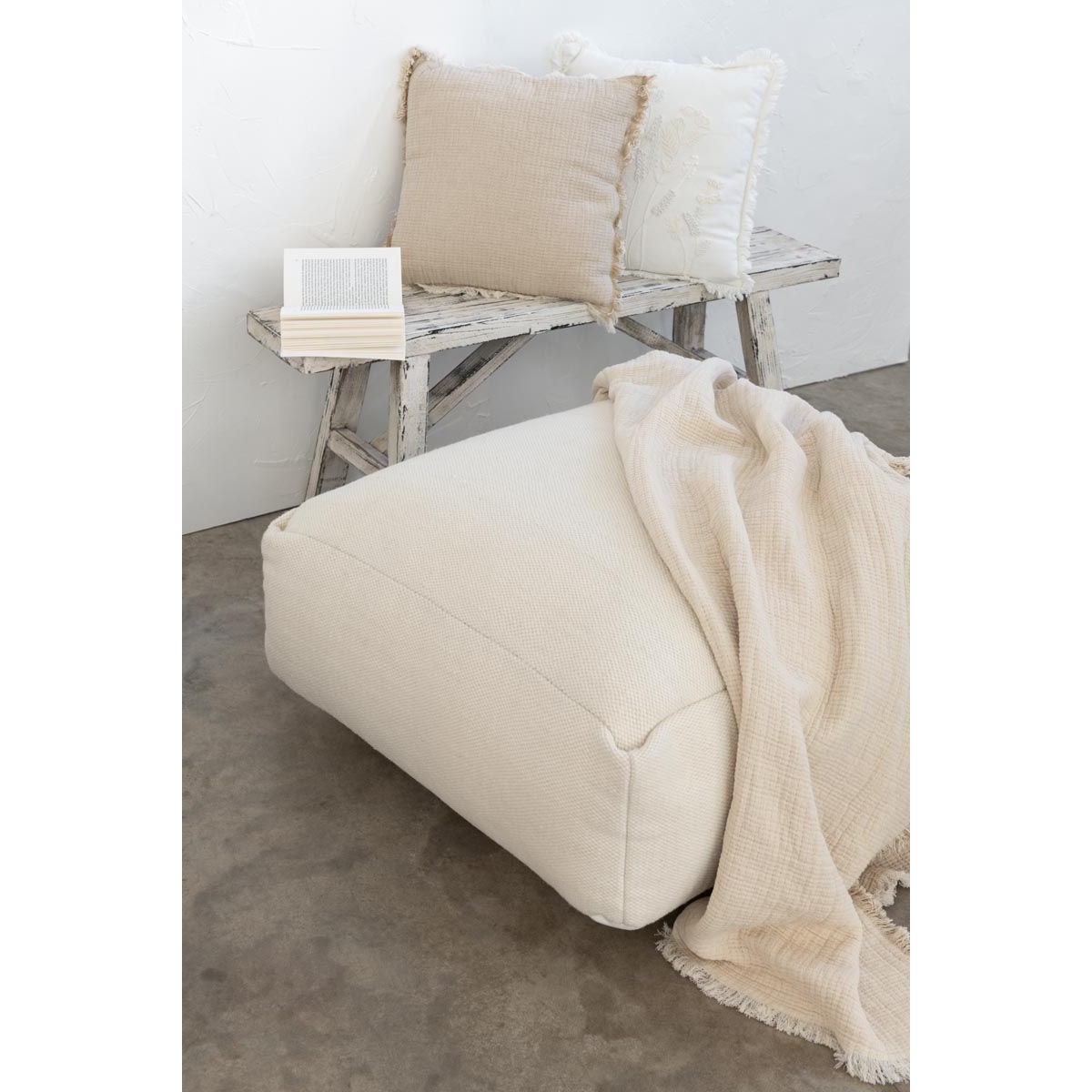Coussin déco à franges Mousseline beige clair 45x45cm