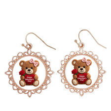 Teddy Bear Valentine's Day Bezel Earrings Dangle/Drop Silver Gold Rose Gold Tone