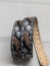 vintage TOOLED buckle belt WESTERN leather 32 cowboy ACORNS oak LACED tapered