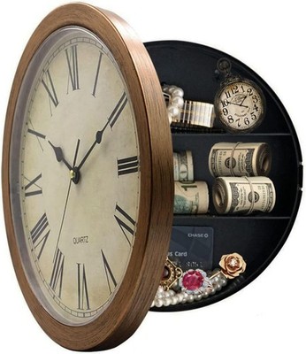 Wall Mounted Safe Hidden Clock | 10'' Silent Clock with Secret Compartment Locker