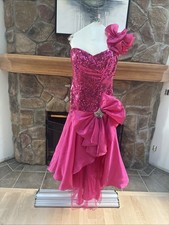 Vintage 90s Nadine Fushia Pink Sequin Prom Dress A-Line w/Jeweled Bow Size 7 WOW