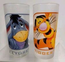 Disney Store Exclusive Winnie The Pooh  Tigger Eeyore Tall Drinking Glass X 2 