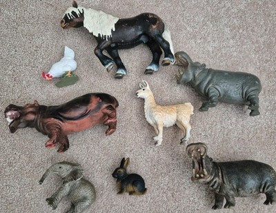 Schleich CE Animal Figures Set of 8 Mixed Lot Hippo,Horse Chicken Elephant,More.