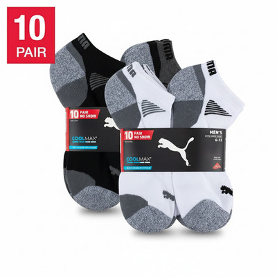 PUMA Men's 10-Pair No Show Socks Moisture Wicking Mesh Arch Support Black/White
