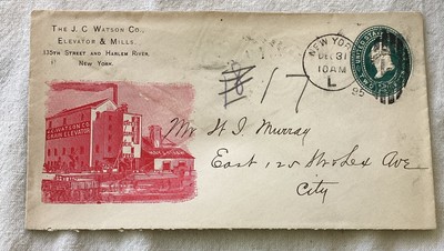 The JC Watson Co. Elevator Grain and mill Harlem River NY envelope cover Vintage