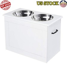 Elevated Pet Feeding Station W/ Storage  Stainless Steel Bowls Large Pets New