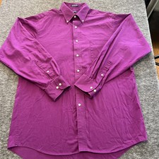 Izod Purple Long-Sleeve Button-Up Shirt Sz 16 34/35 Twill Wrinkle Free Classic
