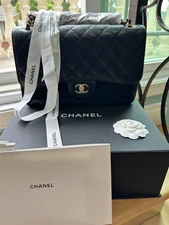 NEWEST MODEL / MICROCHIP CAVIER  DOUBLE FLAP BLACK GOLD HWR  NEW WITH RECEIPT.