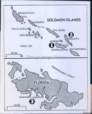 1942 Photo Map Showing U.S Attacks Against Japanese On Solomon Islands Ww2 6X8