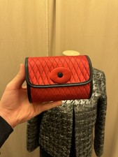 Le Oui Bag Red Quilted Bag Black Strap Button Accent Diamond Purse Made In USA