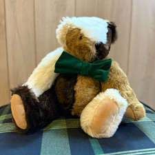 Vermont Teddy Bear Patchwork Brown Beige White Jointed Teddy Velvet Bow 15  