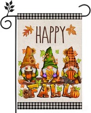 Fall Happy Garden Flag 12x18 inch Double-sided Burlap Gnome Pumpkin Yellow