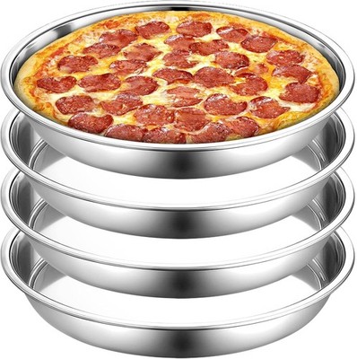 4 Pack 13 Inch Stainless Steel Deep Dish Pizza Pan, Large Thick Crust Pizza Baki