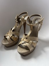 Yves Saint Laurent Tribute High Heel Sandals Beige Leather Size 5