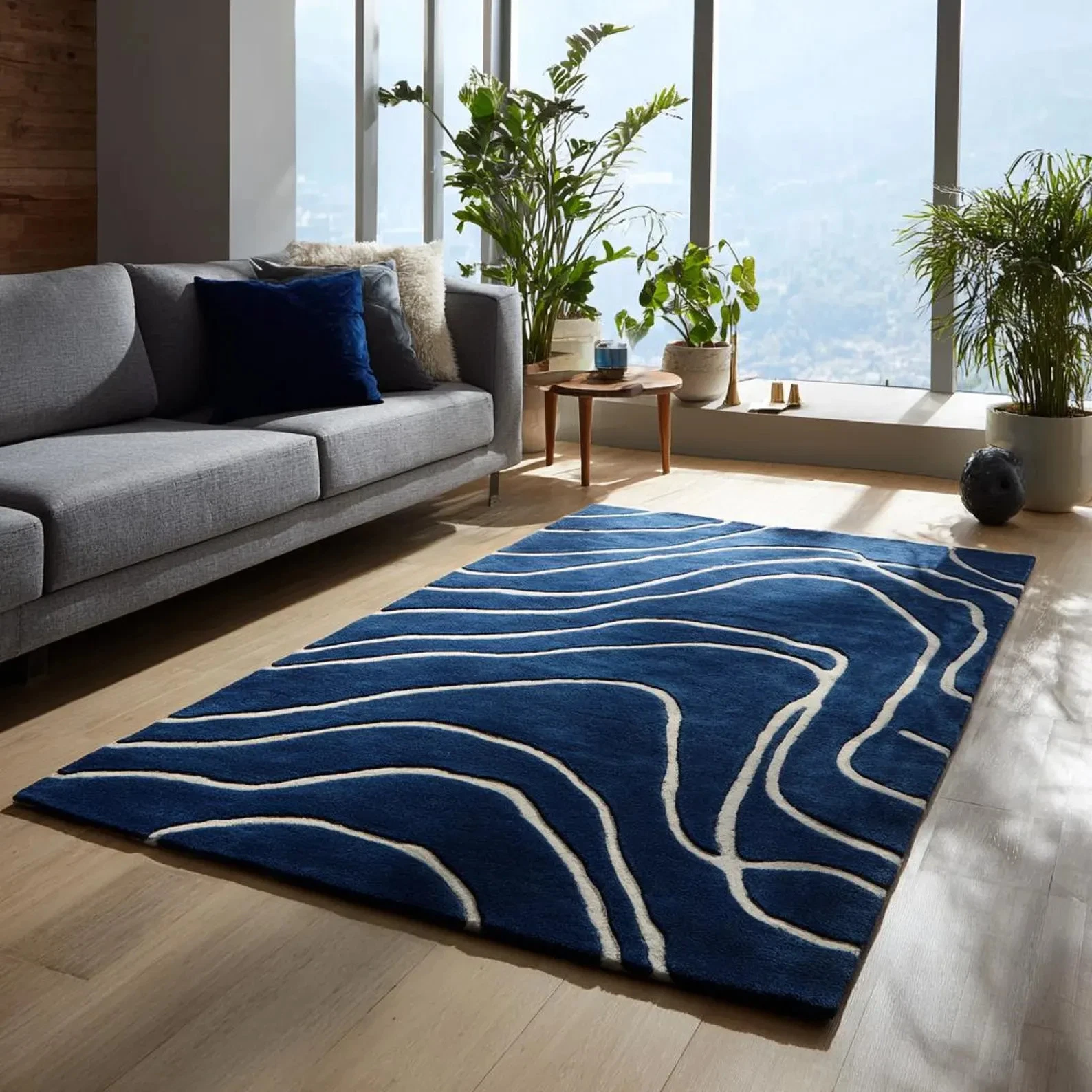 Modern Blue White Hand Tufted Retro Rugs for Living Room, Abstract Wave 8x10
Opens in a new window o