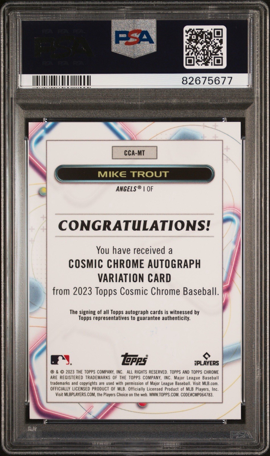 Mike Trout Topps 2023 Cosmic Chrome Autographs Auto PSA 10 view 2
